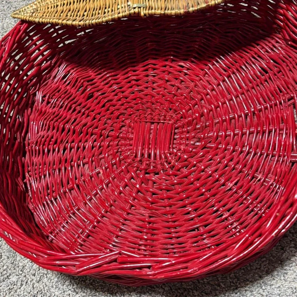 Vintage Red Apple Shaped Wicker Basket Fruit Decor Farmhouse Kitchen 17